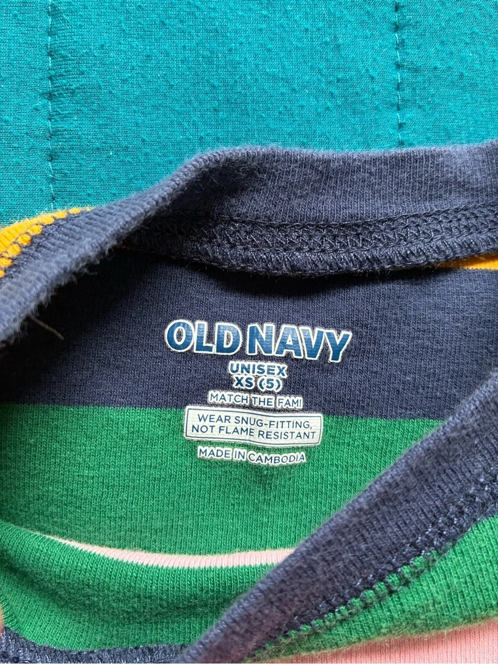 Old Navy Boys' Rainbow Stripe Pajama Set - Navy, Green, Red, Yellow, White